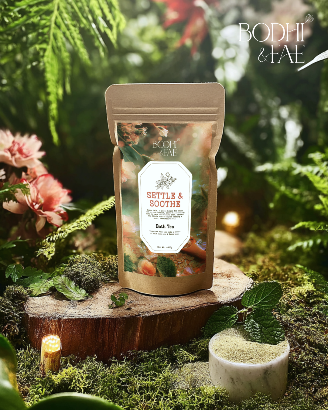 Settle & Soothe oat and lemon balm bath tea for babies and newborns